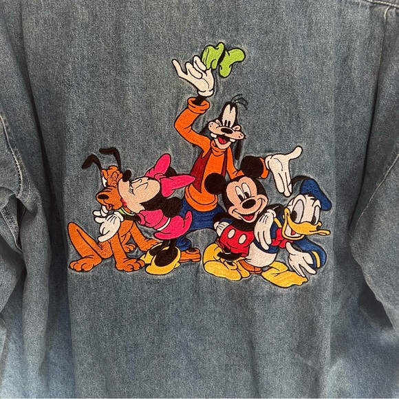 Vintage Disney Goofy Donald Duck Mickey Mouse Denim Button Up Shirt Mens Medium - Picture 4 of 4